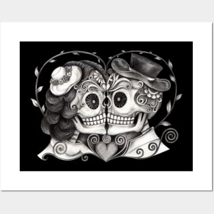 Sugar skull couple love skull day of the dead. Posters and Art